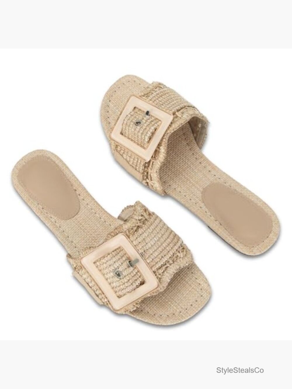 Raffia Woven Flat Sandals Slide Summer Beach Shoes Comfort Buckle - Picture 7 of 7